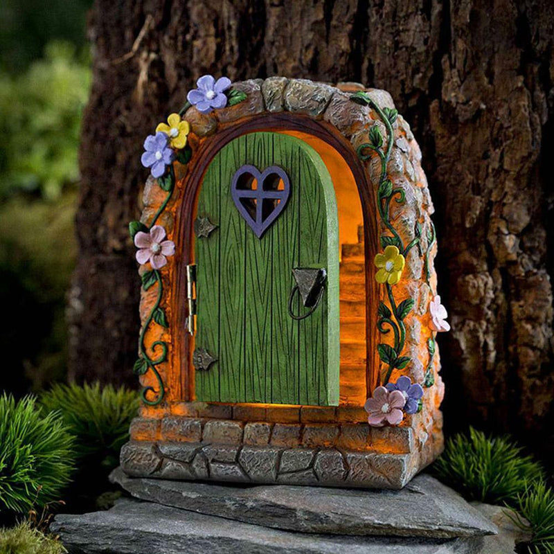 Large Fairy Doors Solar Light LED Elf Pixie Steps Magical Garden Trees Decors
