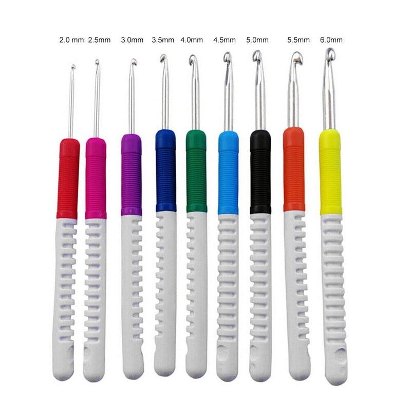 9pcs Double Color Plastic Handle Crochet Hooks Sweater Needles Set Crafts