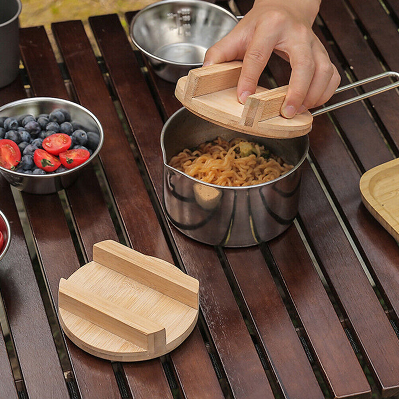 Bamboo Wood Camping Sierra Bowl Pot Cover with Handles for Outdoor Picnic