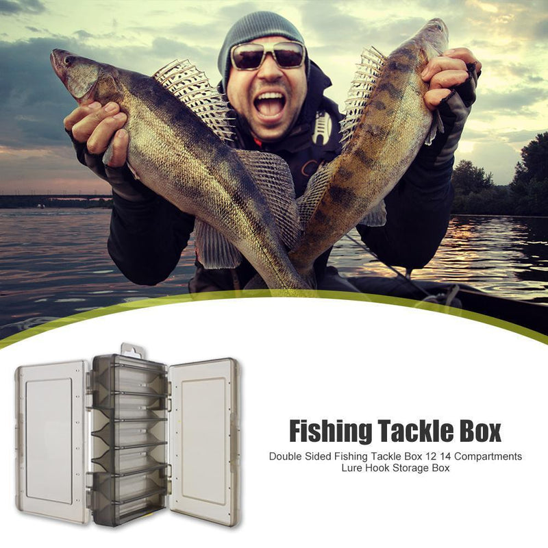 Double Sided Fishing Tackle Box 12 Compartments Bait Lure Hook Box (Black) Newly