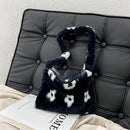 Women Flower Heart Shoulder Bag Fashion Plush Small Handbags (Black Flower)