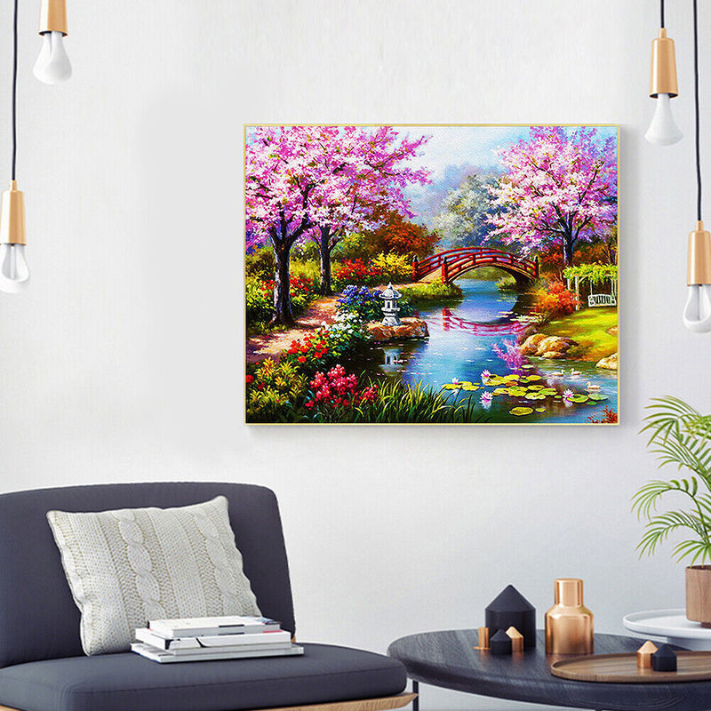 DIY Paint By Number Kit Small Bridge Flowing Water No Frame for Home Decor