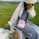 Fashion Women Hit Color Canvas Messenger Bag Cartoon Print Purse (Pink)