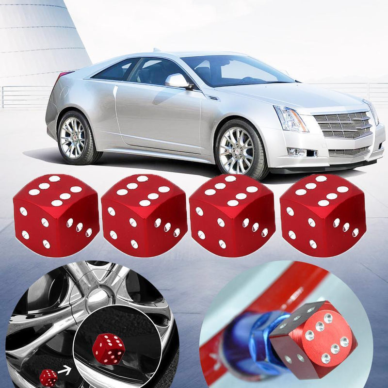 4pcs Dice Style Car Tire Wheel Tyre Caps Valve Stem Air Dust Covers Red Aluminum