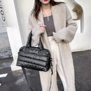 Women Retro Cotton Padded Nylon Messenger Bag Large Top-handle Bag (Black)