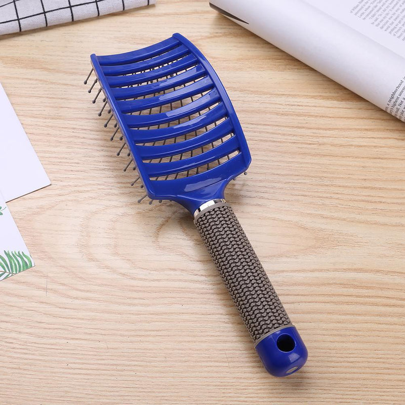 Plastic Nylon Anti-Static Hair Brush Curved Row Scalp Massager Comb (Blue)