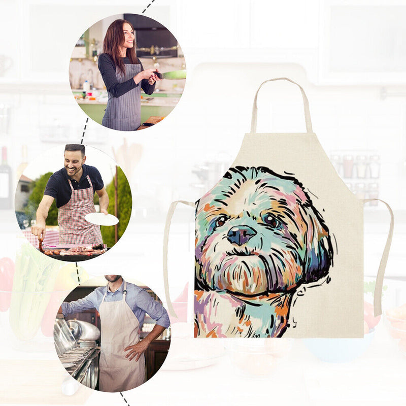 Linen Dog Print Kitchen Aprons Bibs for Women Men Household Dinner Cooking