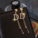 Stud Dangle Statement Stud Earrings Letter D Earrings Long Tassel Drop Crystal