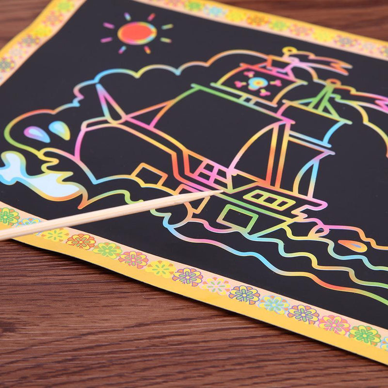 A4 DIY Scraping Drawing Card Single Side Children Painting Card Paper w/Pen