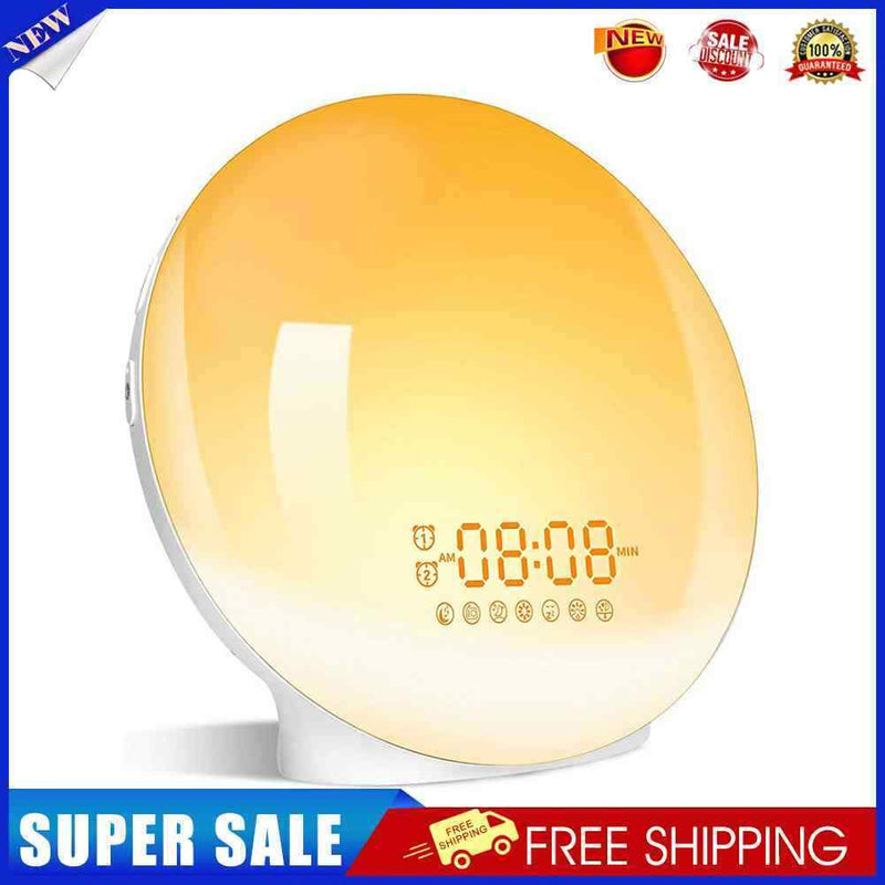 Smart Wake Up Light Digital Alarm Clock 7 Colors Sunrise Sunset LED Lamp