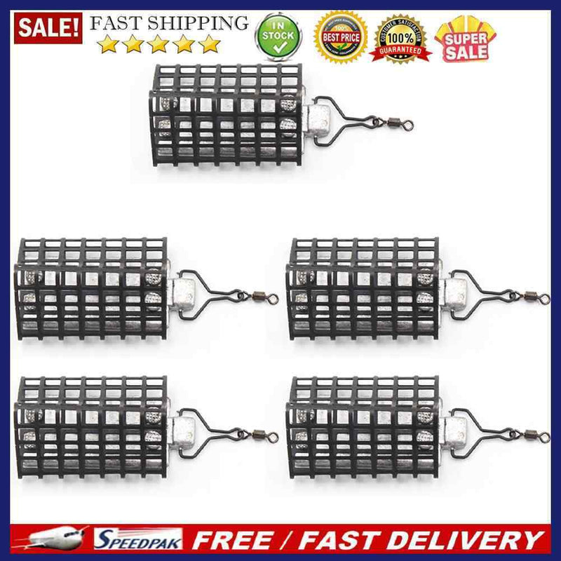 5pcs Metal Bait Fishing Trap Basket Feeder Holder Cage Sinker Fishing Tackl