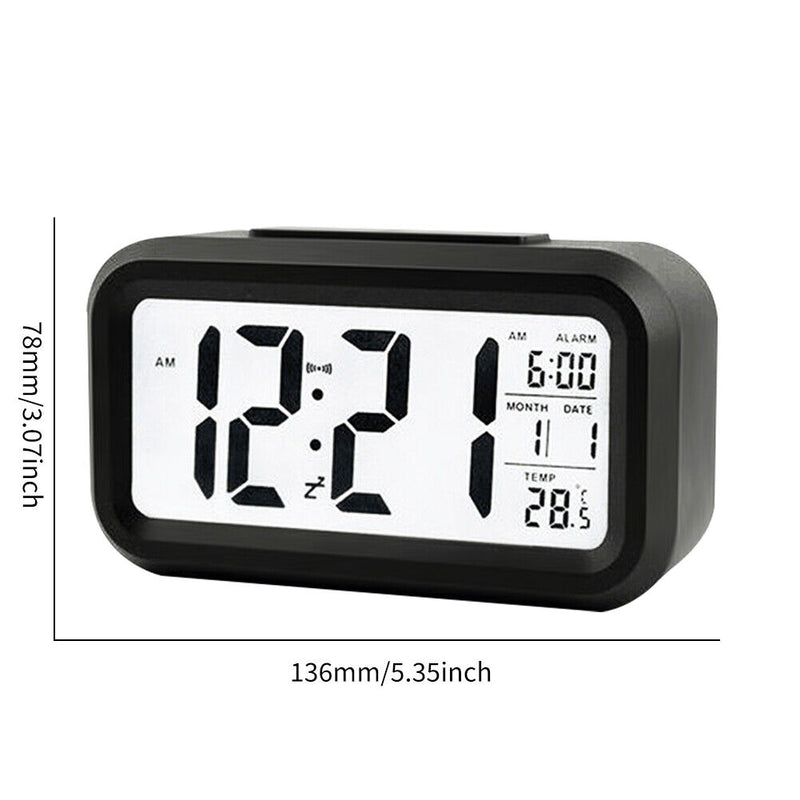 Temperature Alarm Clock LED Digital Backlight Calendar Snooze Clock (Black)