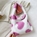 Retro Women Plush Leopard Love Shoulder Bag Autumn Winter Handbags (Heart)