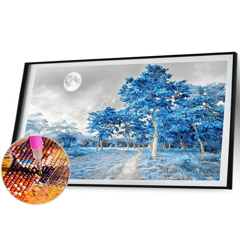 5D Diamond Painting Kit Blue Woods Full Round Drill DIY Landscape Wall Art