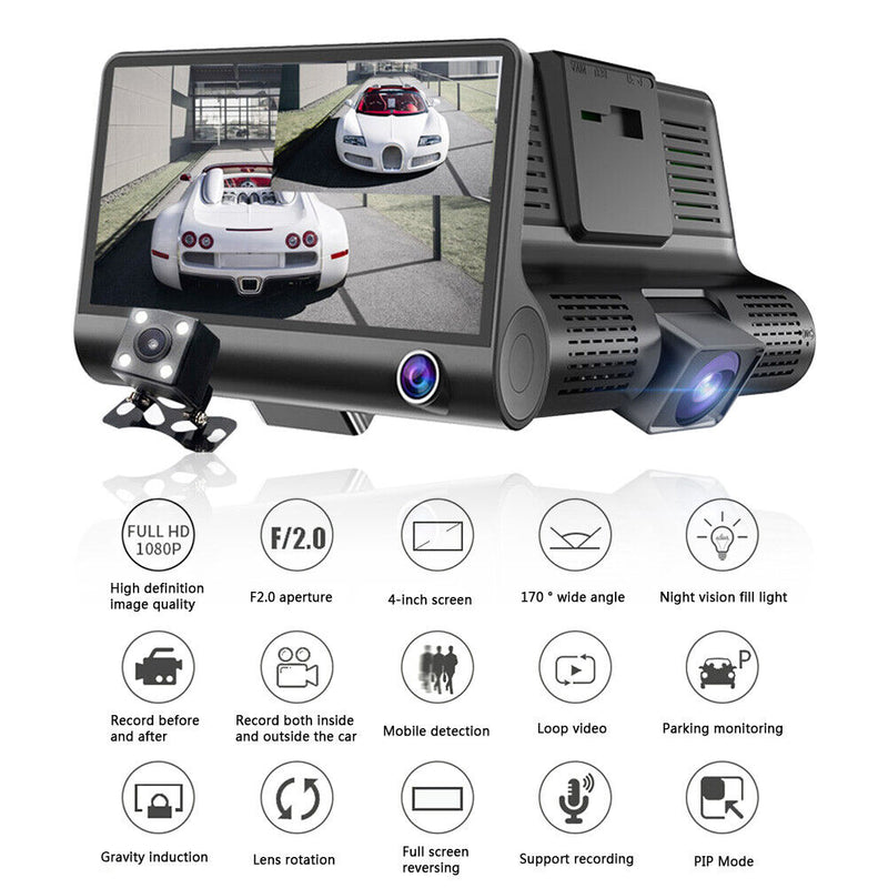 Dual Lens Dash Cam 4 Inch Display Dashboard Camera with Rear View Camera Newly
