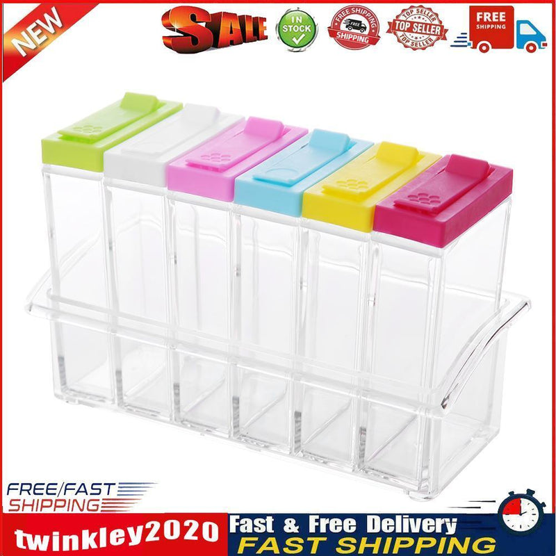 6pcs/Set Kitchen Spice Storage Bottle Jars Clear Salt Pepper Seasoning Box Newly