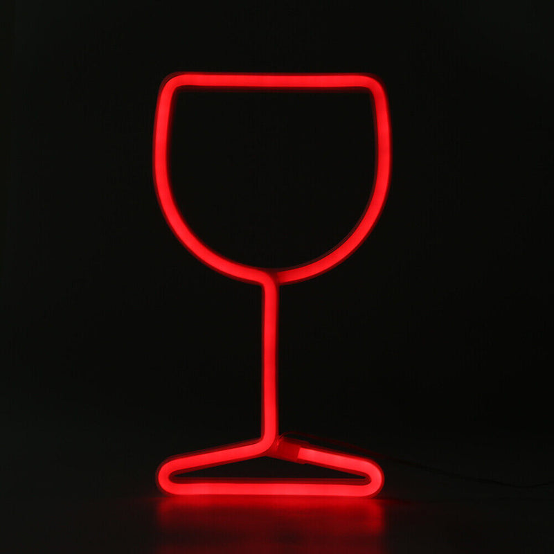 LED Neon Light Wine Glass Night Light USB Christmas Kids Room Decor (Red)