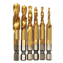 6pcs Self-centering Spiral Pointed Tap HSS Tapping Thread Hex Tap Drill Bit Tool