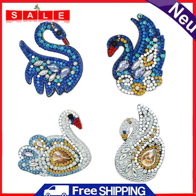 4pcs DIY Full Drill Special Shaped Diamond Painting Swan Shape Women Key Rings