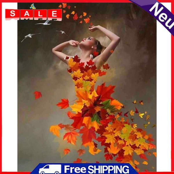 Maple Leaf Girl Colouring Oil Canvas Picture DIY Handpainted Paint By Number Kit