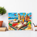 5D DIY Diamond Painting Beach Cat Full Round Drill Mosaic Rhinestone Pictur