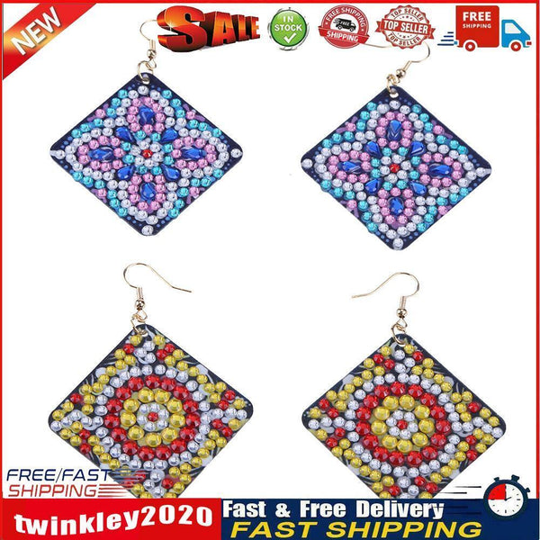 5D DIY Diamond Painting Earrings Double-sided Square Drop Earrings (RZ011) Newly