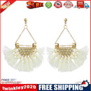 Women Tassel Earrings Fan Shaped Bohemian Dangle Earrings Jewelry(White)
