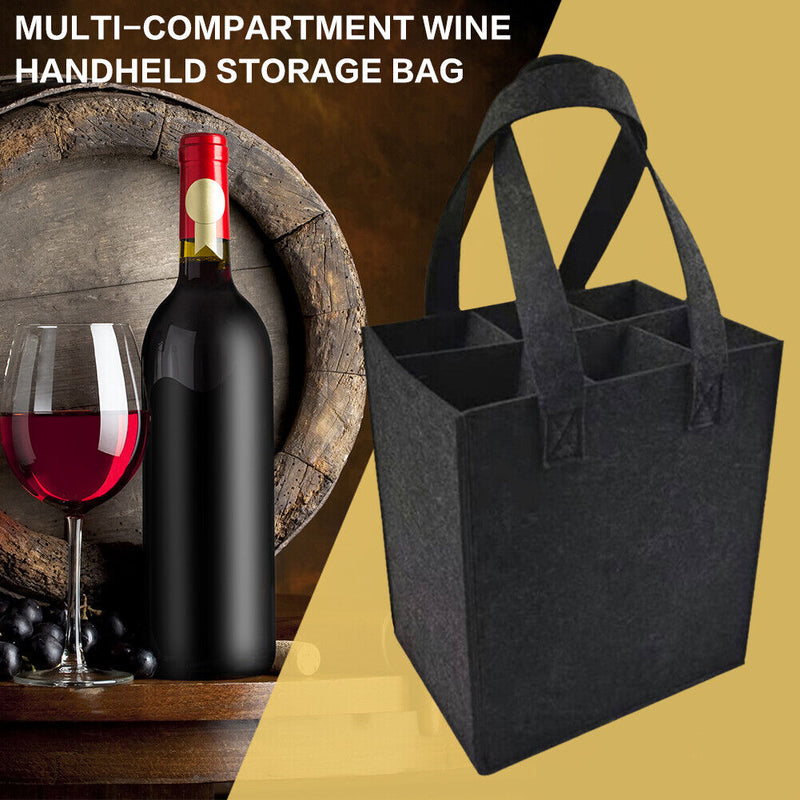 Felt Wine Storage Tote Bag with Divider Solid Color 6 Grids Bottle Carrier Newly