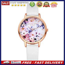 Women Classic Flower Leather Strap Casual Quartz Dress Watch (White)