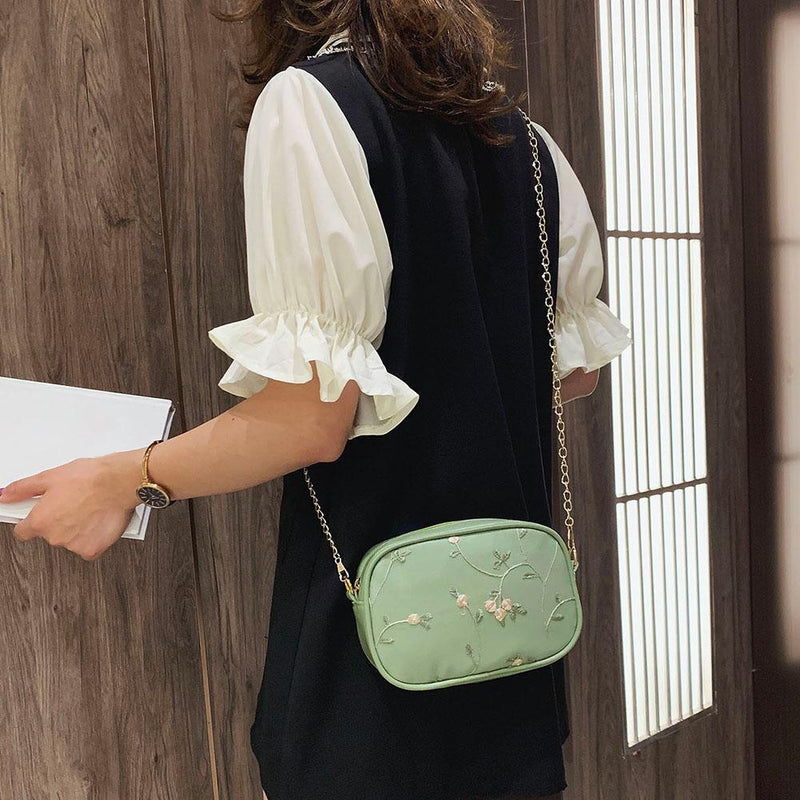 Lace Flower Shoulder Handbags Women Chain PU Leather Crossbody Bags (Green)