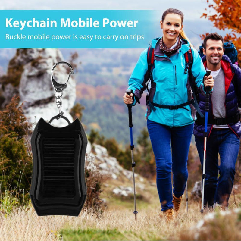 Keychain Power Bank USB Cell Phone Solar Power Bank with LED Light (Black)