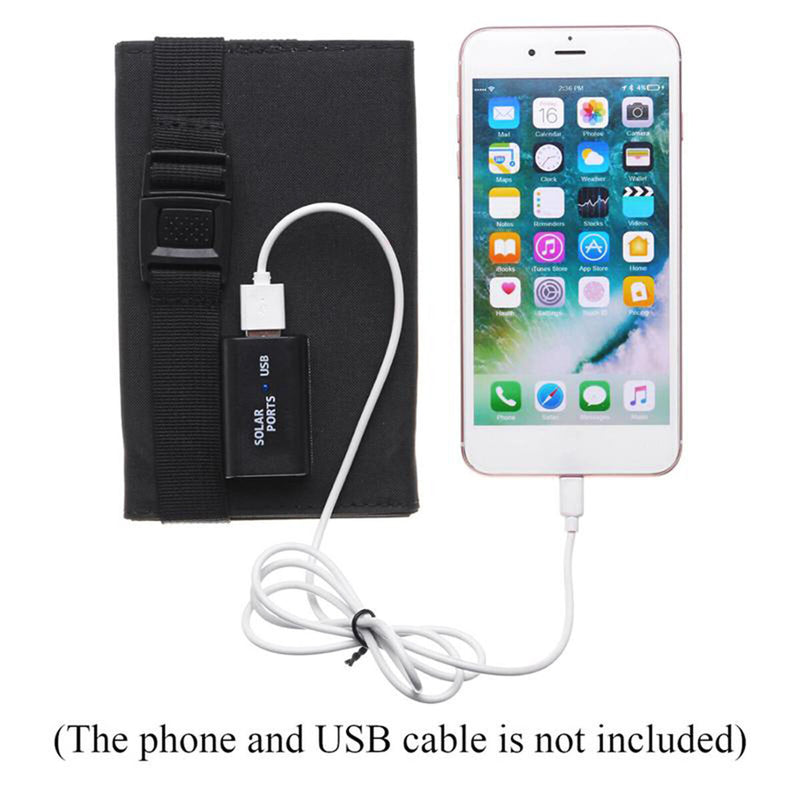 Waterproof 20W 5V Foldable USB Solar Panel Cells Charger for Hiking (Black)