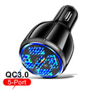5USB QC3.0 Car Charger 3.1A Multi Ports Phone Fast Quick Charging (Black) Newly