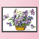 Partial Cross Stitch Kit Eco-cotton 2 Strands Stamped Purple Flower Home Decor