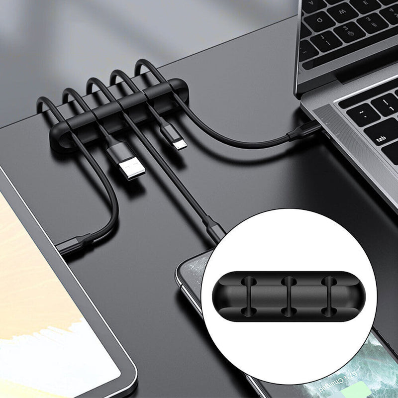 Silicone USB Cable Organizer Winder Desktop Tidy Management Holder (3 Clip)