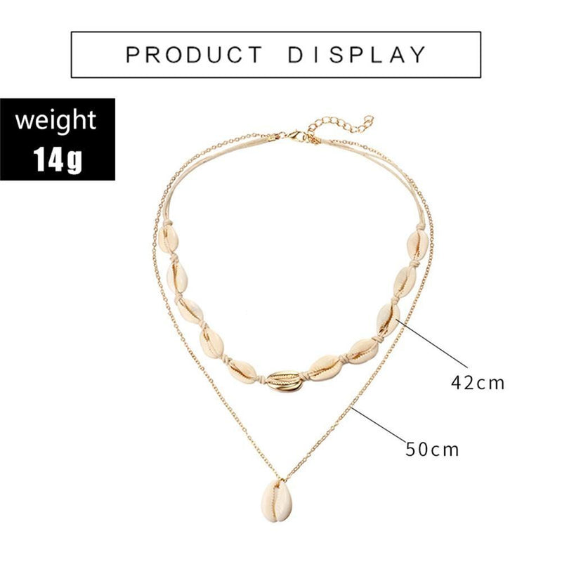 Women Bohemian Beach Jewelry Multilayer Shell Necklace Cowry Seashell Pendant