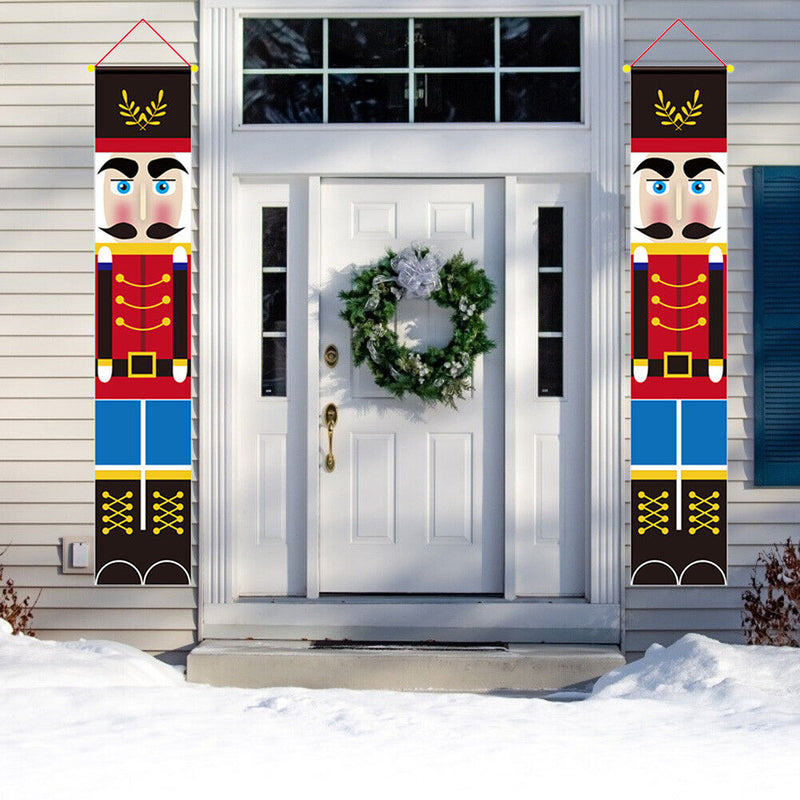 2pcs Oxford Christmas Door Banner Festival Decors Door Curtain Hanging Cloth