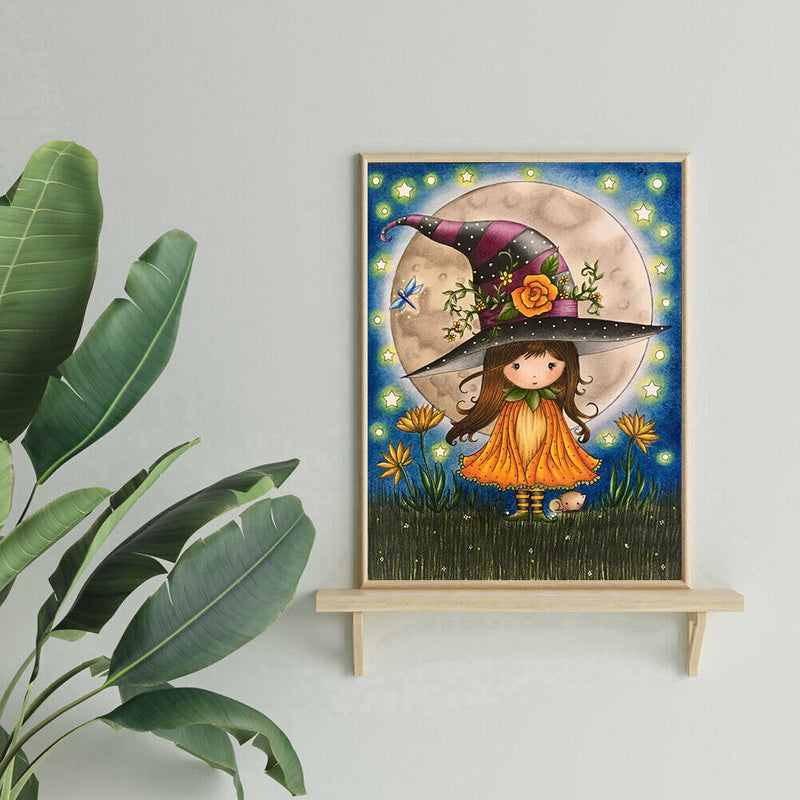 Hand Painted Little Witch Paint By Number DIY Frameless Oil Picture Home Decor