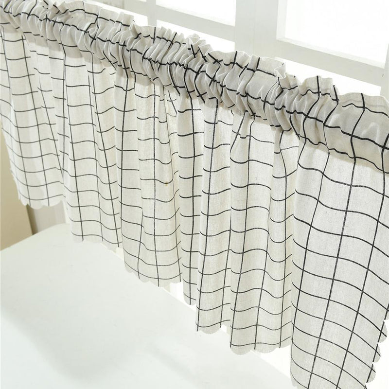 2pcs Short Curtain Shading Home Decor for Window Screen (White Grid)