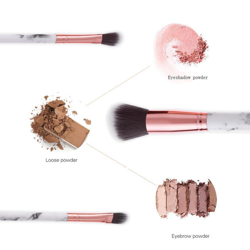 5pcs Marble Texture Eye Shadow Blush Powder Foundation Makeup Brushes Set