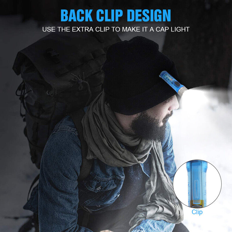 Mini Keychain Torch w/ Buckle USB Rechargeable Emergency Flashlight (Blue) Newly