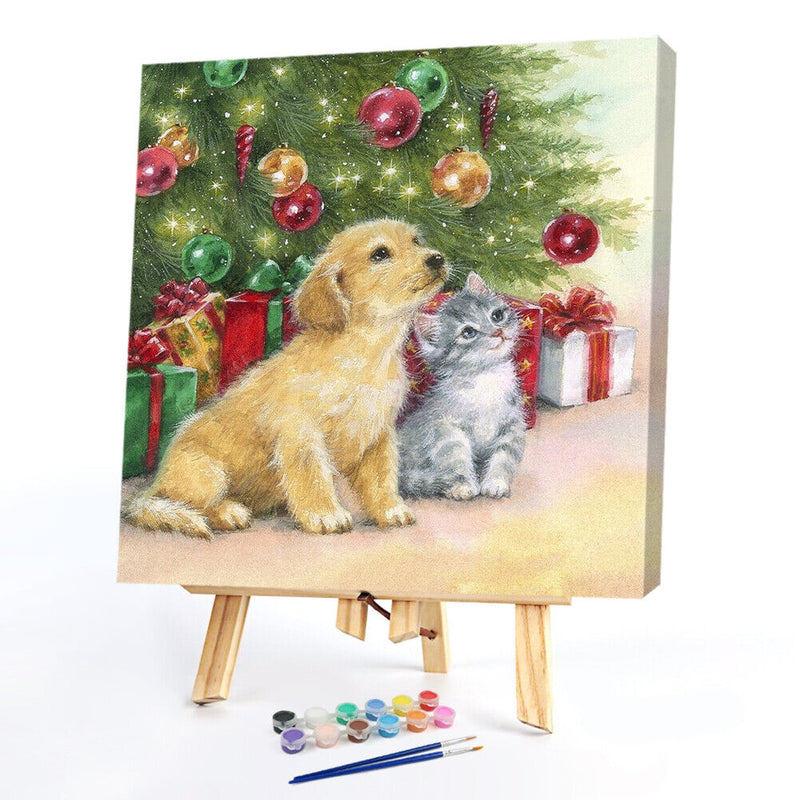 Christmas Cat Dog Pattern Acrylic Drawing DIY Oil Paint by Numbers Home Dec