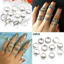 11 Pcs/set Bohemian Retro Crystal Flower Leaves Hollow Gem Set Ring R5C8
