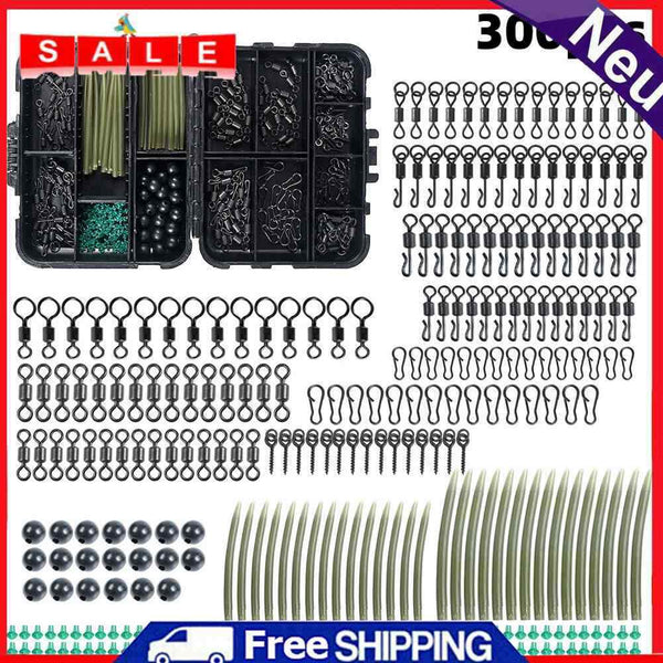 300x Carp Fishing Tackle Kit Swivels Hooks Sleeves Stop Beads Boilie Accessories