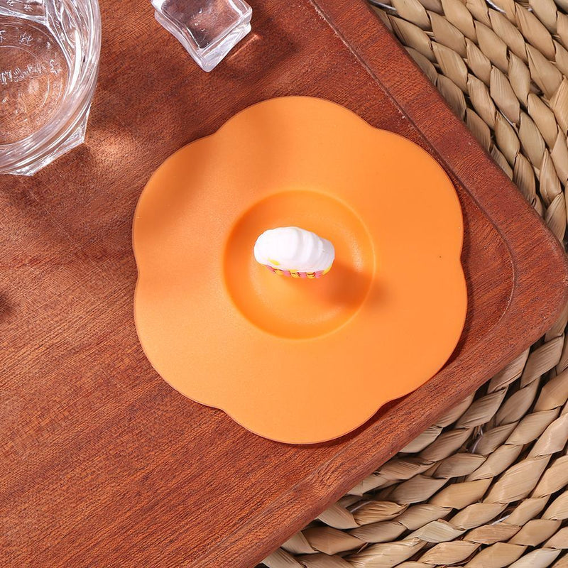 5pcs Silicone Cup Cover Heat-resistant Leak Proof Cartoon (Orange Popcorn)