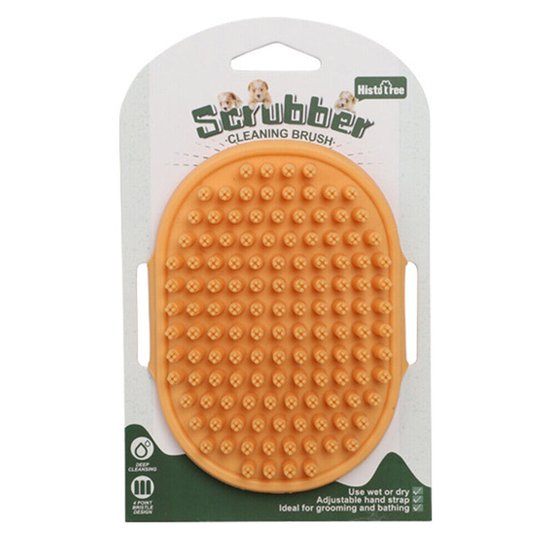 Dog Cat Bath Brush Comb Rubber Pet Hair Fur Grooming Massage Glove (Orange)