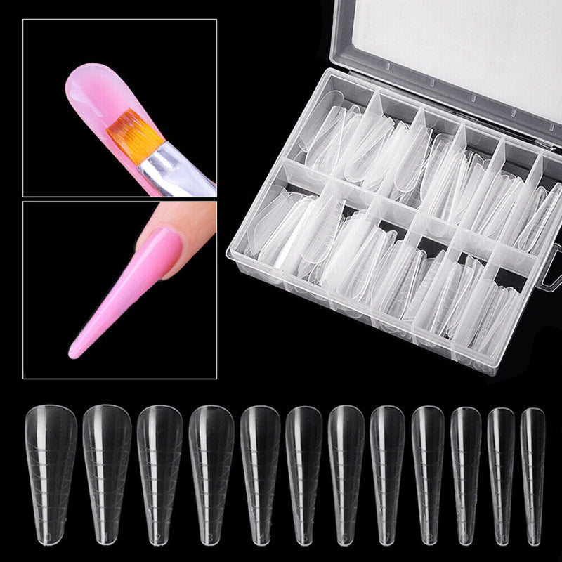 120pcs Nail Pieces Scaled Nail Extension Mold Glue Pointed Nails Manicure Tools