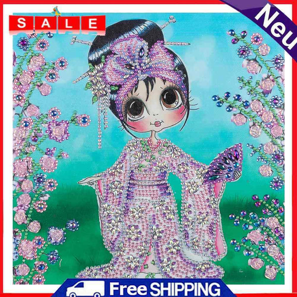 DIY Diamond Painted Kimono Girl Partial Special Rhinestone Set
