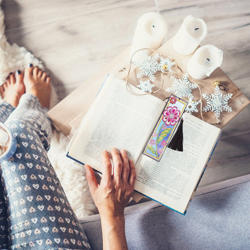 DIY Special Shaped Diamond Painting Cross Stitch Flower Leather Bookmarks Newly