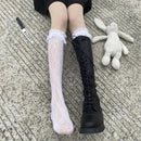 Nylon Maid Elastic Girl Gift Lace Bow Socks Transparent Lolita Socks Knee High